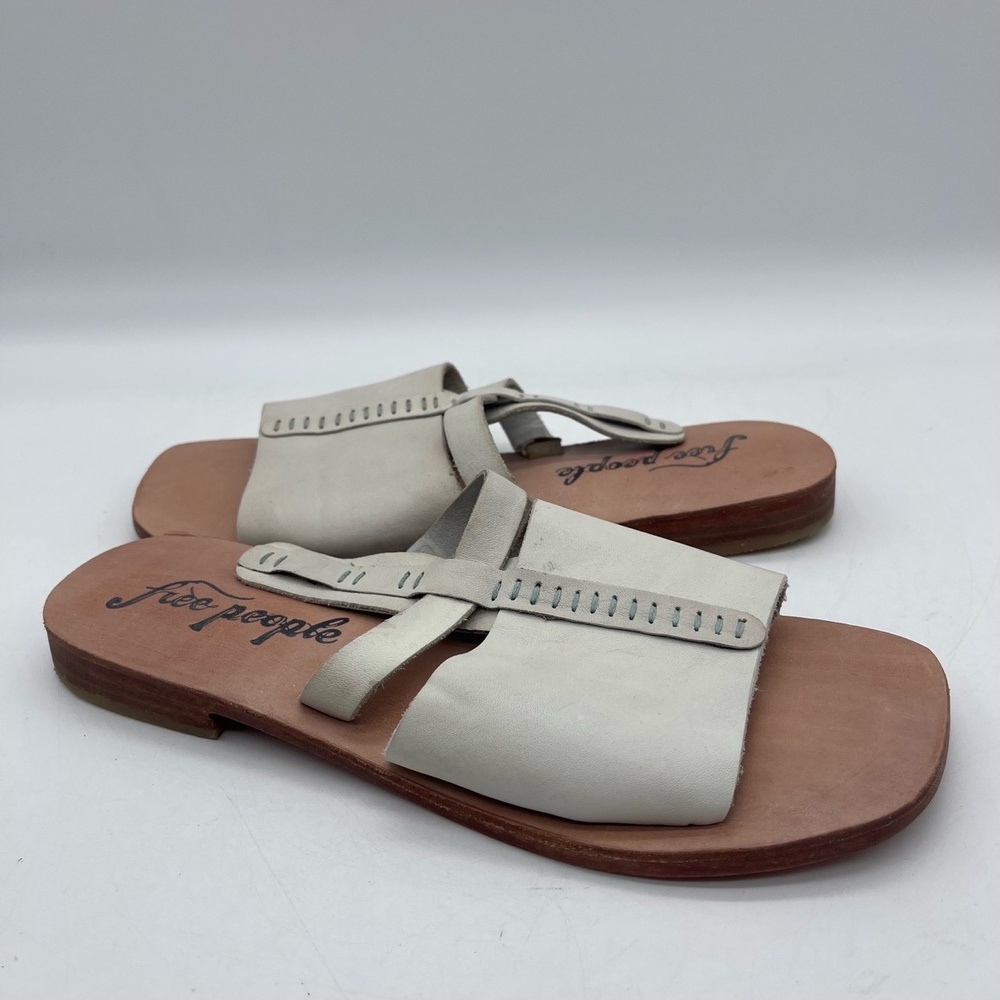 Free People Long‎ Weekend Womens US 6 EU 36.5 Sandals Cream Slip On Leather Shoe